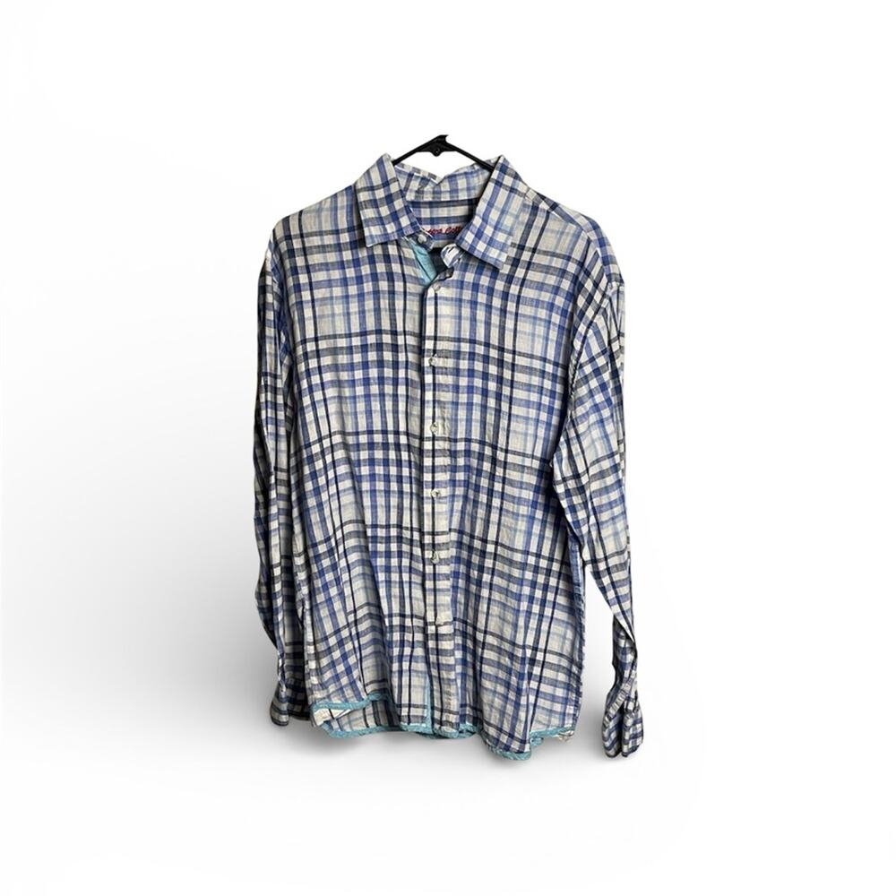 Report Collection Blue and White Linen Checkered Shirt size Large